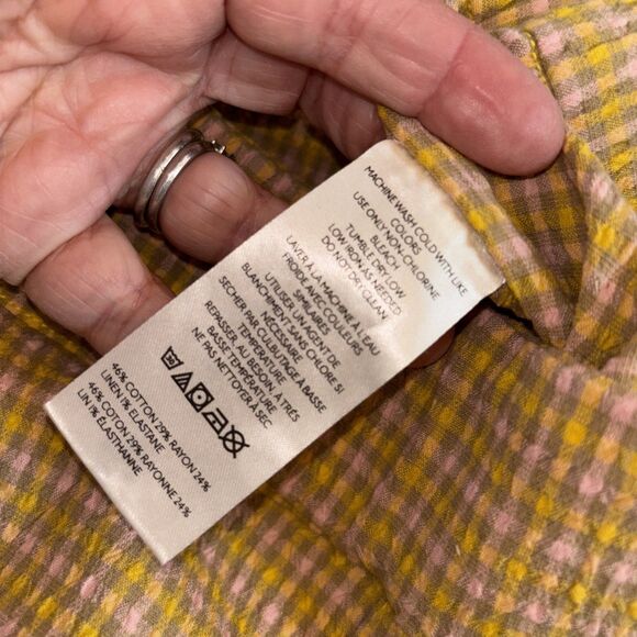 FREE PEOPLE In My Feelings Crop Boot Pants L Check Yellow Cotton Blend Pullon - Picture 7 of 11